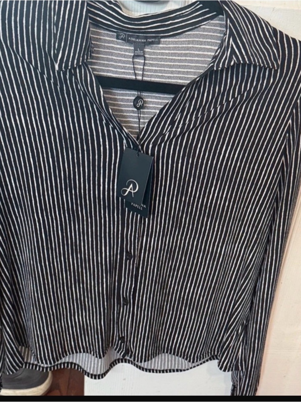 Adrianna Papell Black & White Striped Button-Up Top size large NWT